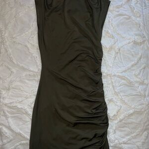 Elegant Olive Green Ruched Dress